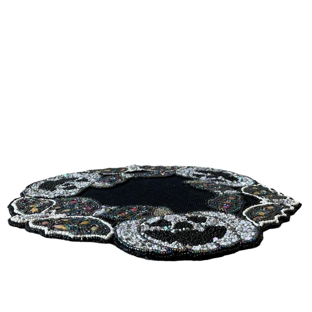 Tahari Halloween Beaded Placemat 15in BATS PUMPKINS Spooky Sparkle NEW - Picture 3 of 10